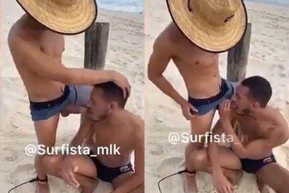 Boquete gay no surfista dotado e gostoso na praia