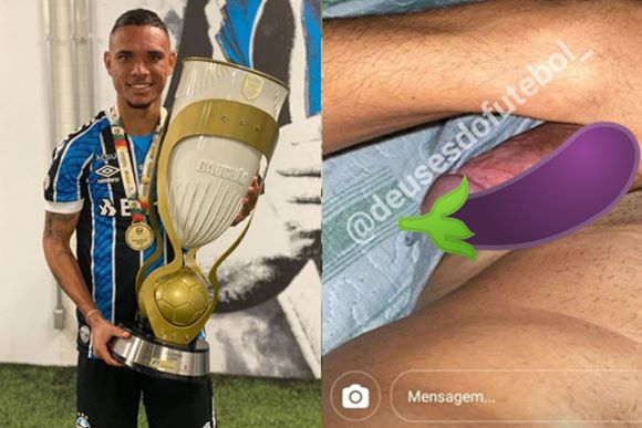 Jogador do Grêmio, Luiz Fernando batendo punheta